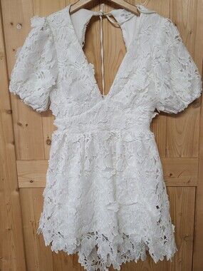 Le Lis White Lace V-Neck Mini Dress